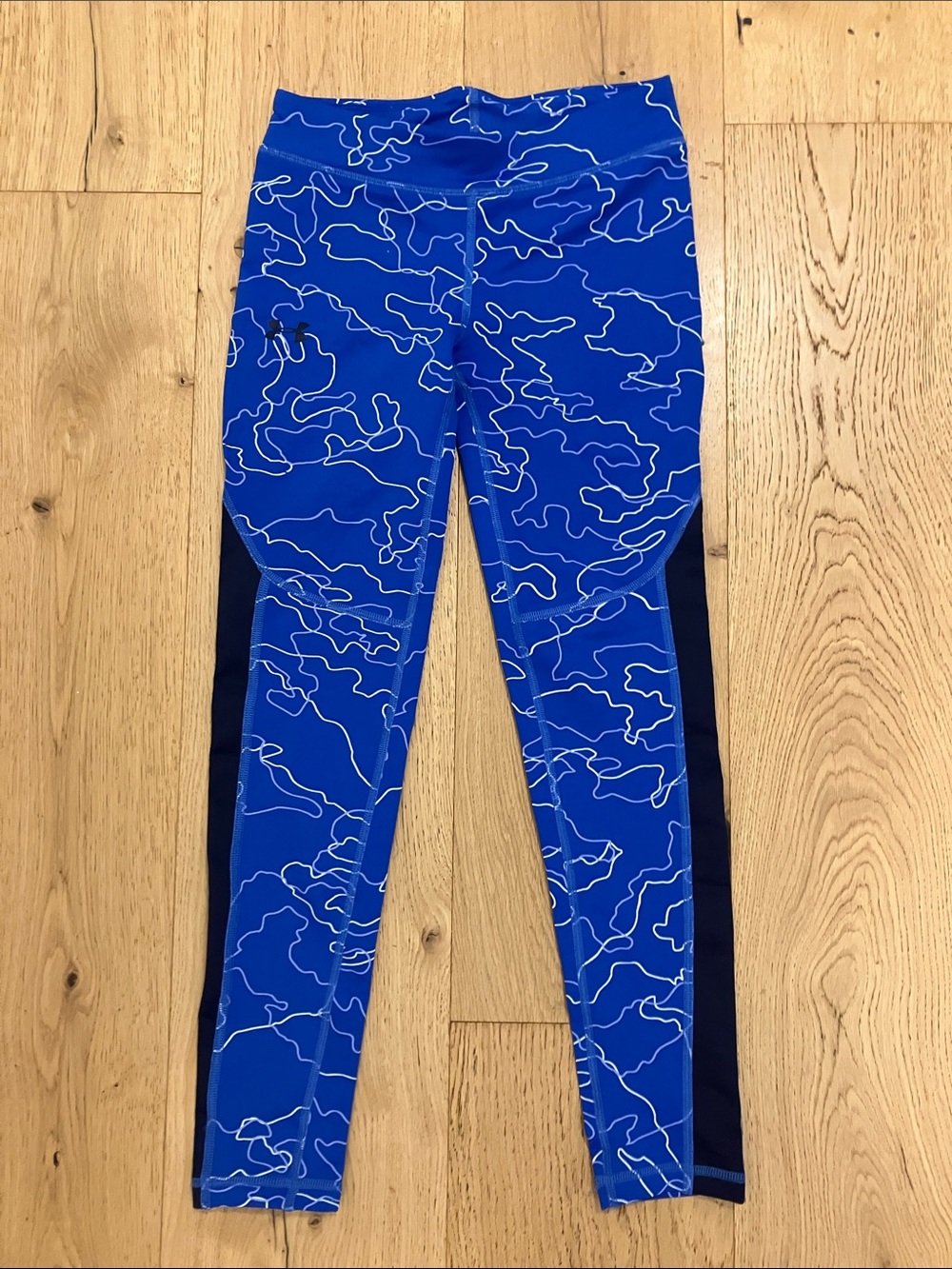 Under Armour Bright Royal Blue Printed Girls' Leggings with Navy Side Panels